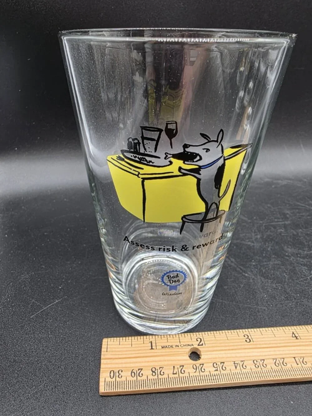 Bad Dog Wisdom Tall Drinking Glasses Set of 4 Whimsical Barware Canine Puppy